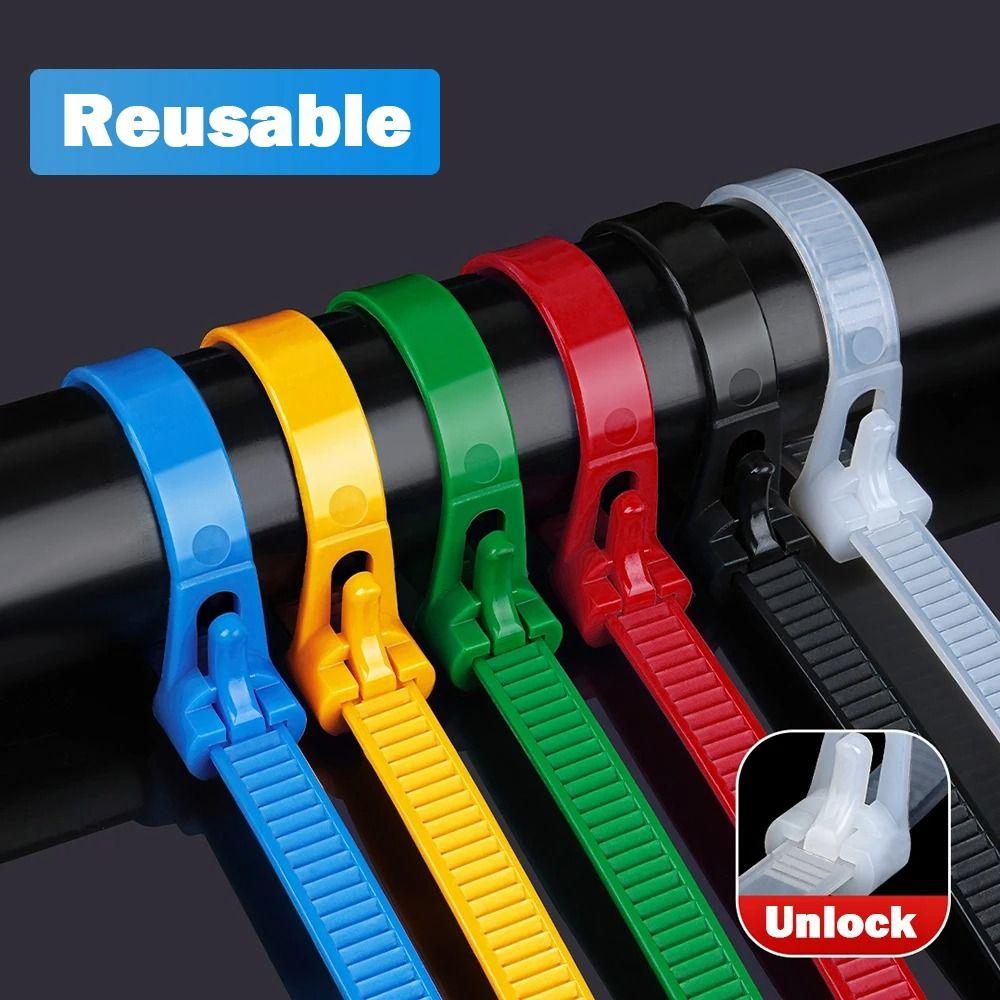 100pcs Reusable Cable Ties Random Colors Strapping Tape Household Goods Bundle Belt  Home