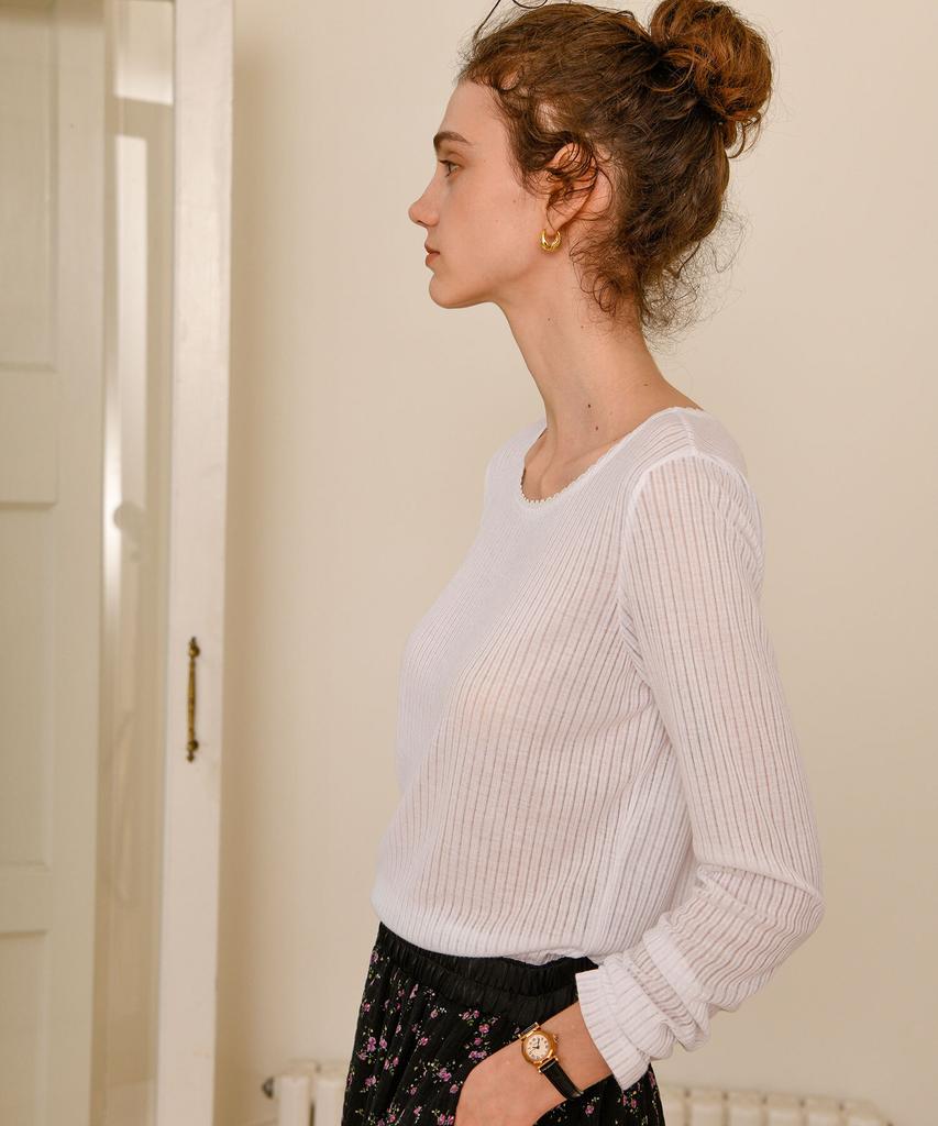 PIGMENT Lace Ribbed Square T-Shirt (Yzts2512120)