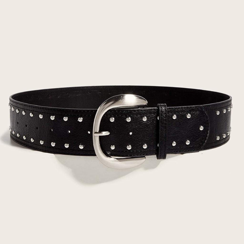 Punkinspired Leather Belt With Rivets And Silver Buckle For Casual Outfits
