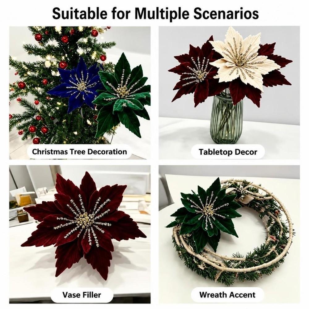 DIY Artificial Poinsettia Flower 24CM Sequins Flower Christmas Glitter Flower Christmas Decor
