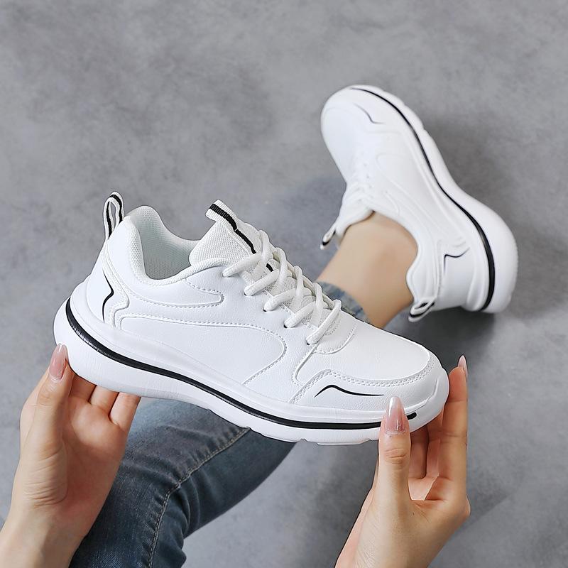 Ladies Spring New Waterproof Leather Soft Sole Casual Sports Shoes Sports Light and Comfortable Running Shoes