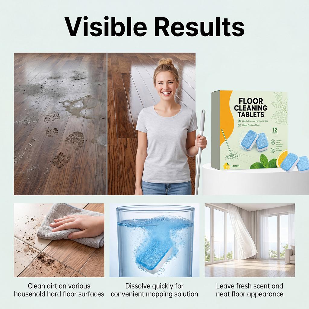 Floor Cleaning Tablets for Home Use Suitable for Tile Hardwood and Laminate Floors Pack of 12 Easy to Use Dissolvable Cleaning Pods