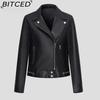 BITCED Осенняя Новинка Женская Кожаная Куртка - Короткая Куртка Байкерского Стиля с Воротником