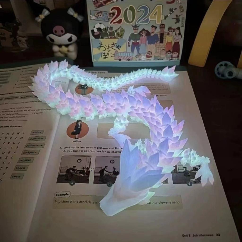 3D Printed Luminous Movable Joint Dragon Jewelry, Creative Dragon Toy Gift
