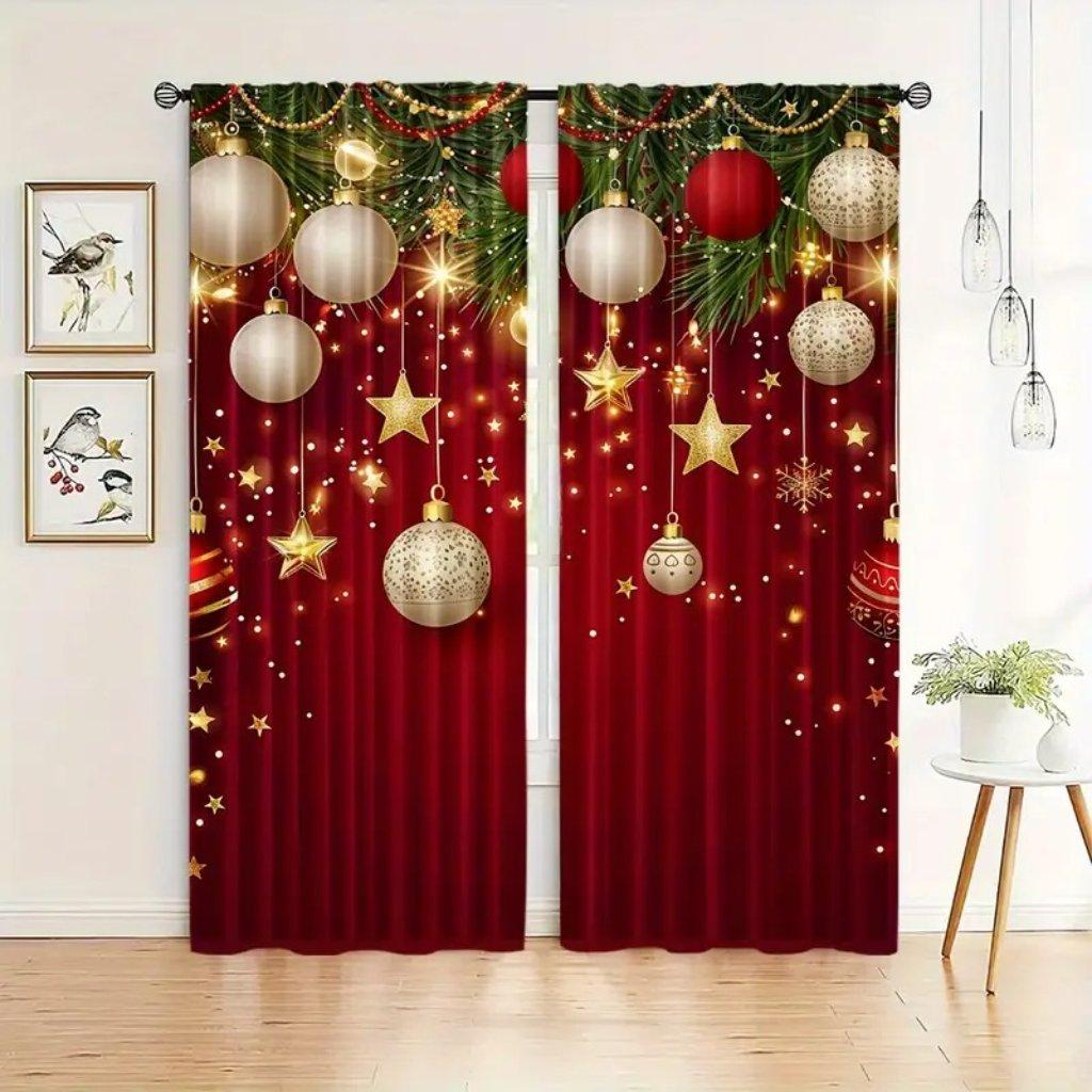2 шт. Золотистые шторы с рождественским узором, кухонные шторы с рождественскими шарами, перегородки для гостиной, офиса на Рождество