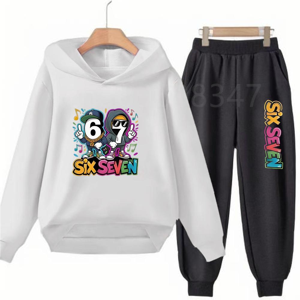 TZWYChildren's Hoodie Set 67 Number 3-12 Years Kids Girls Boy Black Tops+Pants Leisure Outerwear Sweatshirt Printing Clothing