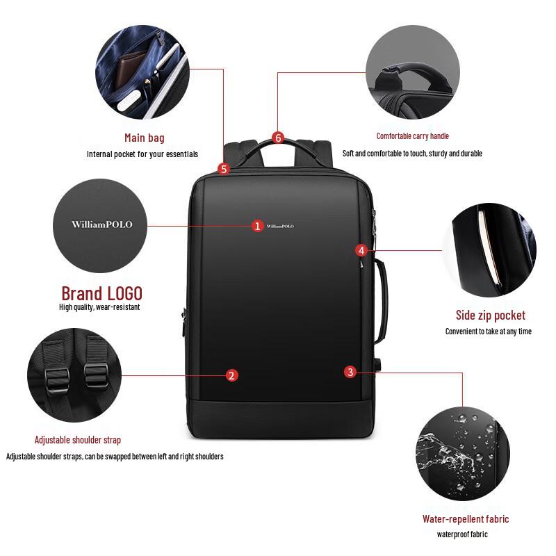 WILLIAMPOLO Business Travel Laptop Backpack