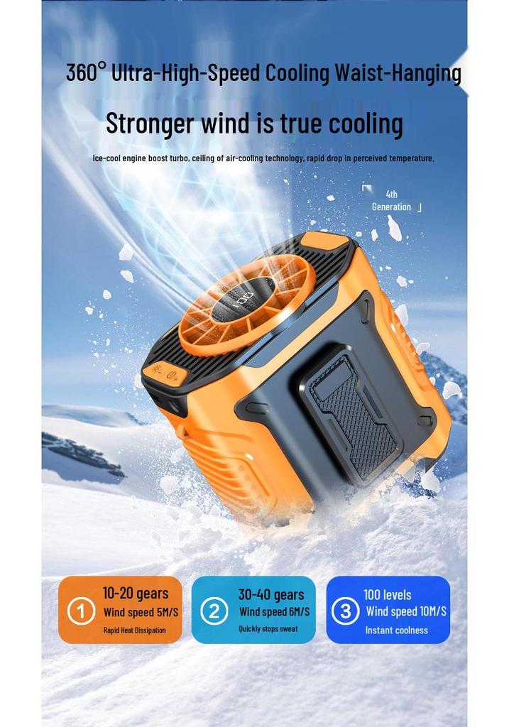 Portable Hanging Neck Waist Fan for Camping and Construction, Long Battery Life, Summer Cooling