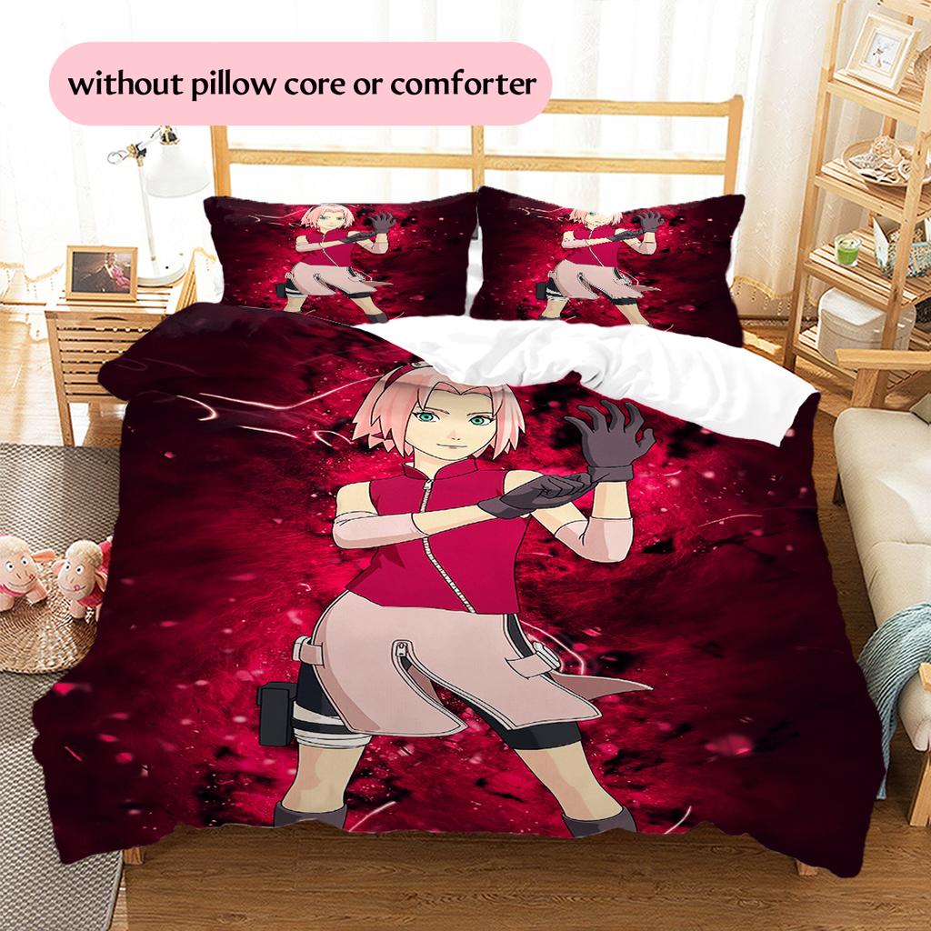 Постельное белье с рисунком Харуно Сакуры из аниме Наруто, Декор для дома, Подарок на день рождения (1 пододеяльник + 2 наволочки, без наполнителя)