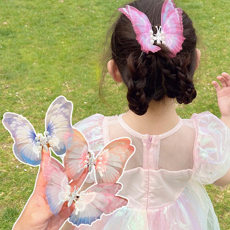 Красочные крылья, большая бабочка, жемчужная заколка для волос, детские милые милые аксессуары для волос