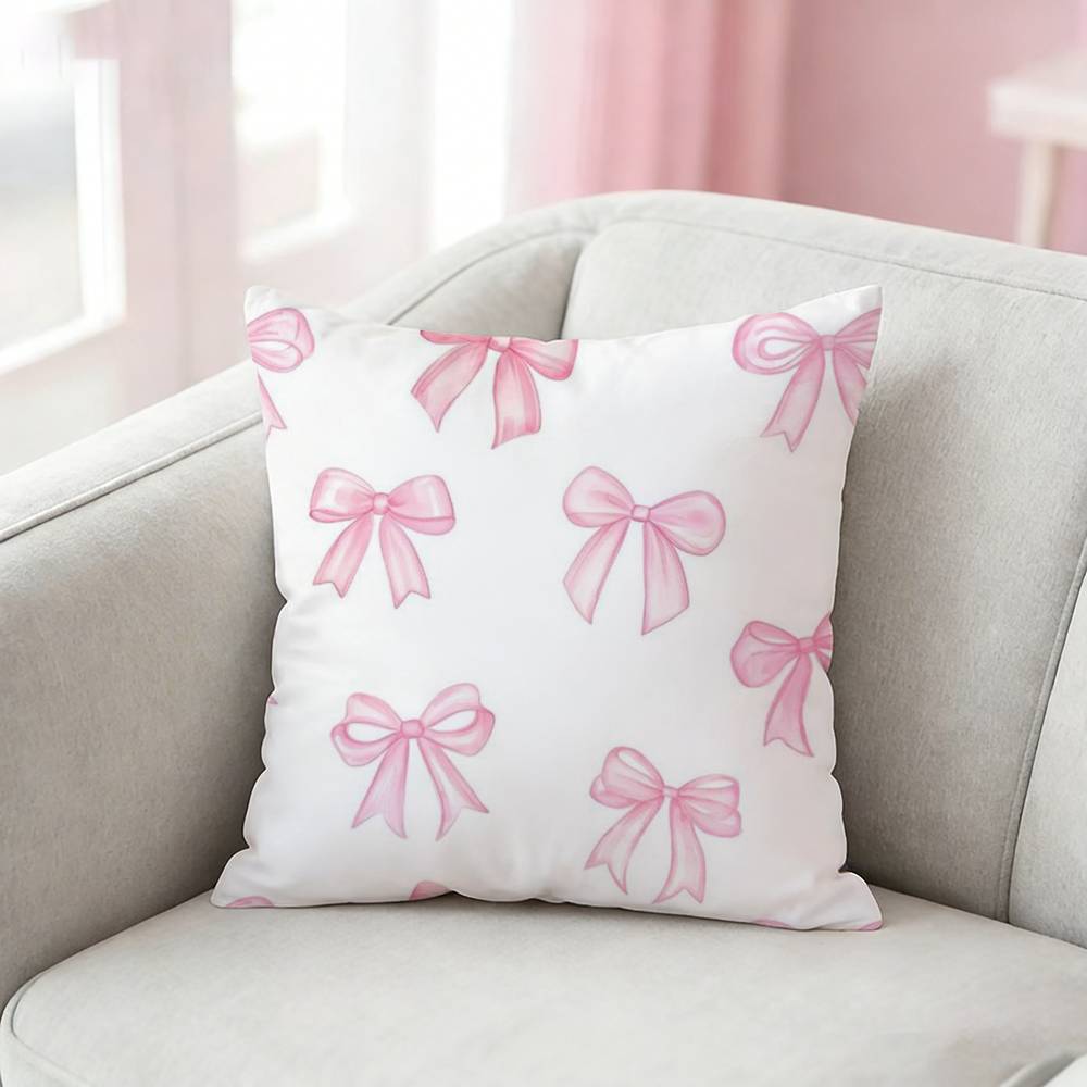 Pink Bow Cherry Pattern Pillow Case For Sofa Living Room Home Office Decor Protective Cover