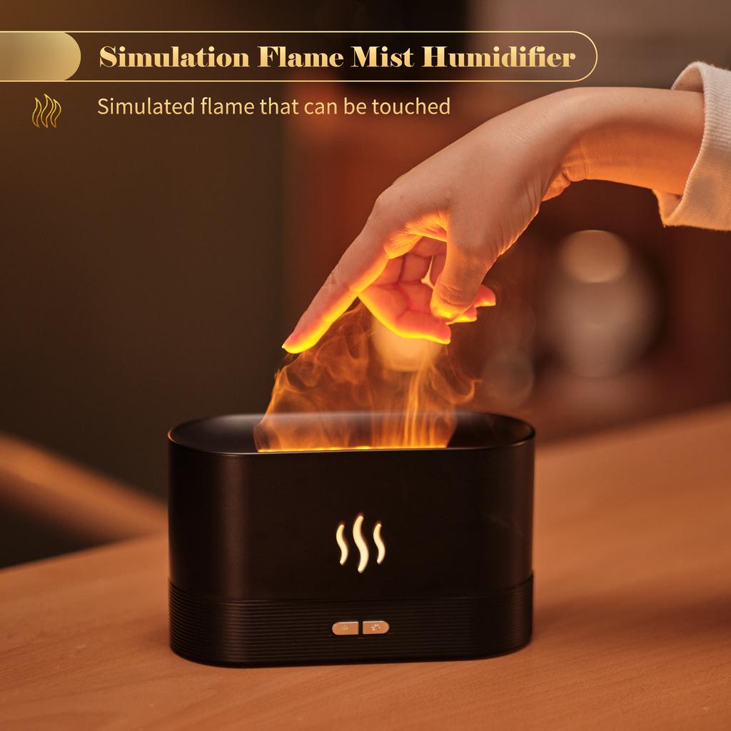Simulation Flame Mist Humidifier With 7 Color Night Light Aromatherapy Essential Oil Diffuser Quiet