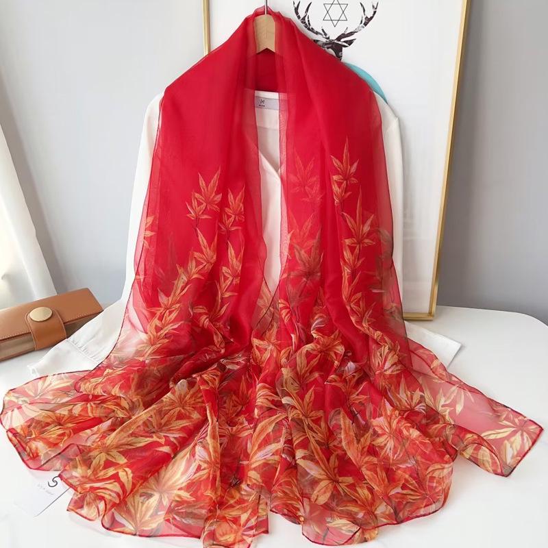 Women's Long Printed Silk Scarf - Ultra-Thin, All-Season, Middle-Aged Mother Style