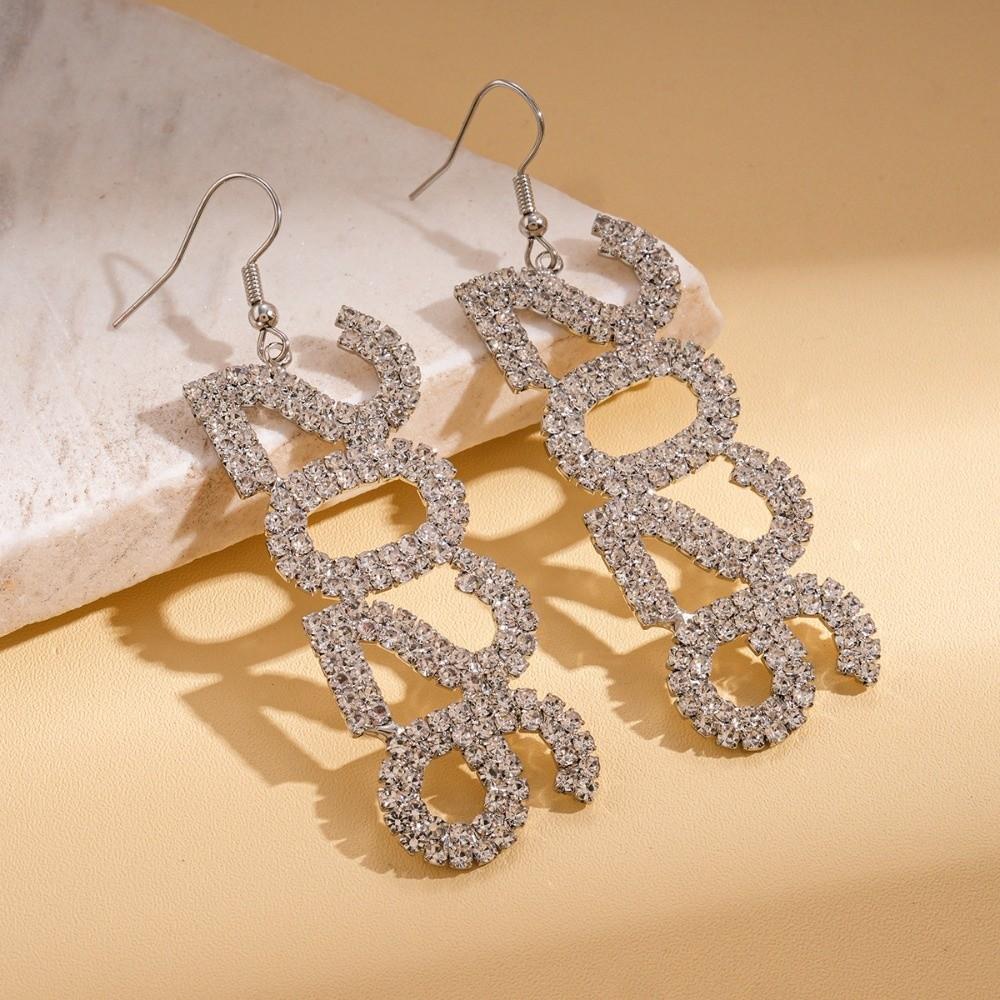 Rhinestone 2026 Jewelry Suit Exaggerated 2026 Necklace Vintage Happy New Year Earrings  Christmas