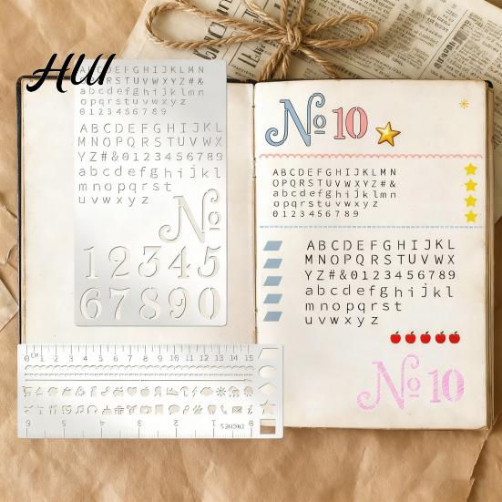 Weekly Spread Template 4Pcs Metal Planner Stencil Set Rustproof Engraving Stencils for Journaling Small Letter Scrapbooks Rulers Numbers Letters