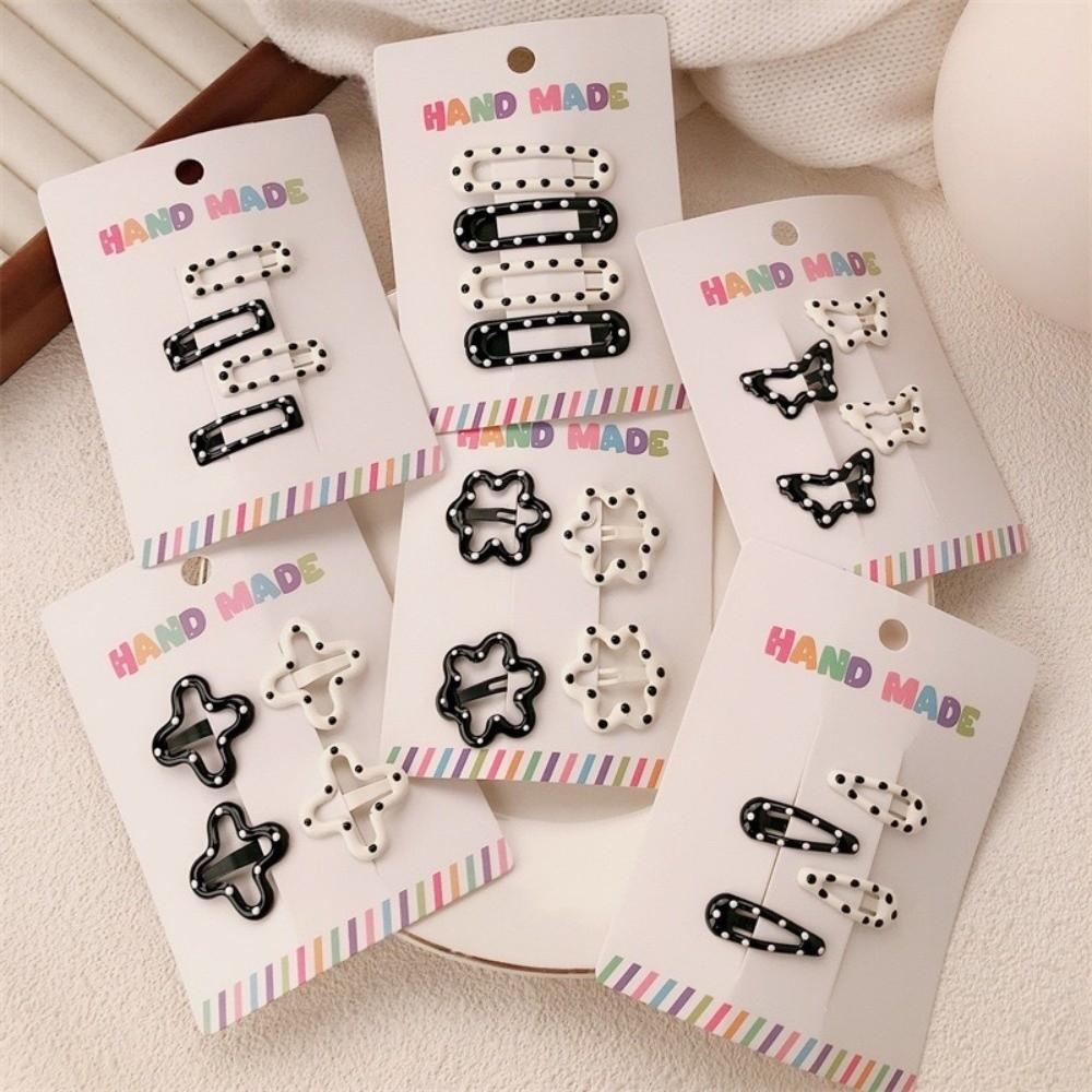 4pcs/set Black White Dot Hairpin Geometric Barrettes Fashion Hair Clips Hair Accessories