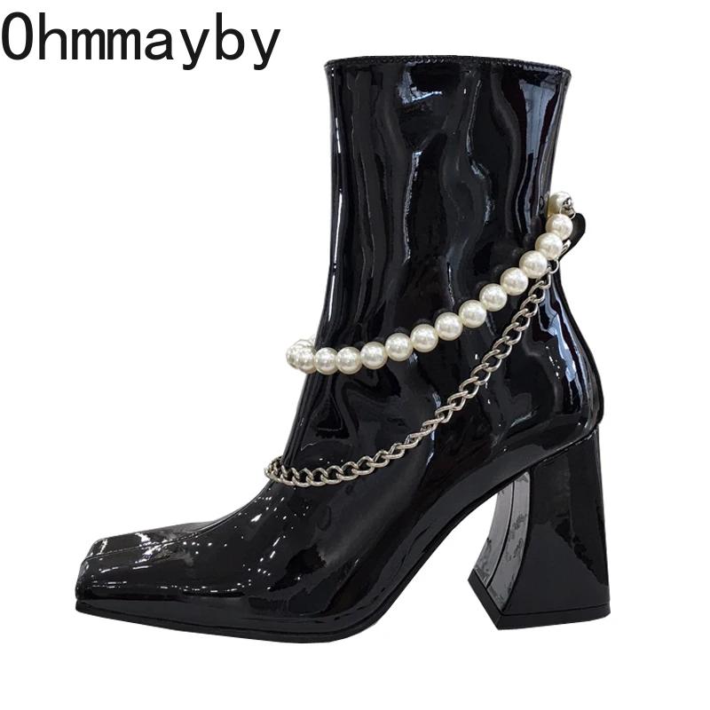 Женские сапоги Morder на толстом каблуке, модные туфли с боковыми молниями, осень-зима, квадратные женские короткие сапоги на высоком каблуке