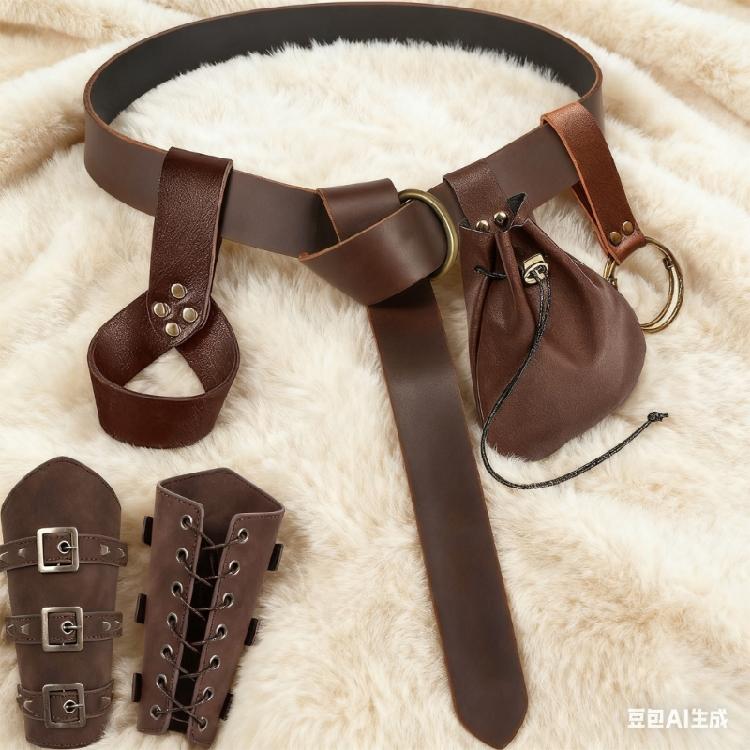 Historical Reenactment Gear 5PCS Soft PU Leather Bracers And Belt Combo Adjustable Medieval Costume Accessories For Theater LARP