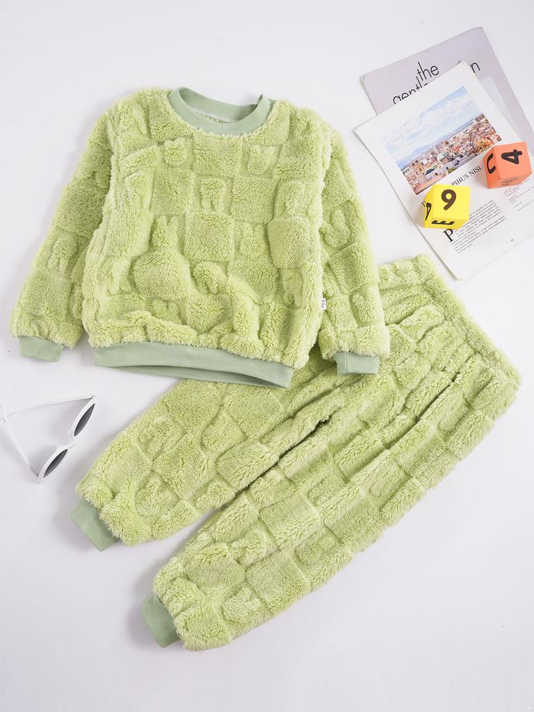 Children's Girls Boys Pyjamas Soft Loungewear Sleepwear Winter Warm Long Sleeve Tops with Pants Leisure Suit