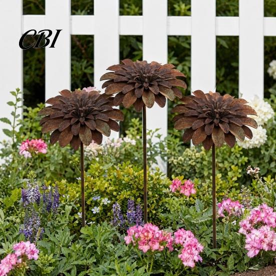 High-quality Metal Decorations Rustic Flower Garden Stakes, Large Rusted Iron Yard Art, Long-lasting Outdoor Ornaments 19.39 Inch Weather-Resistant