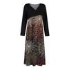 Women's Casual Fashion V-neck Long Sleeve Dress Flower Print Waist Pocket Swing Dress