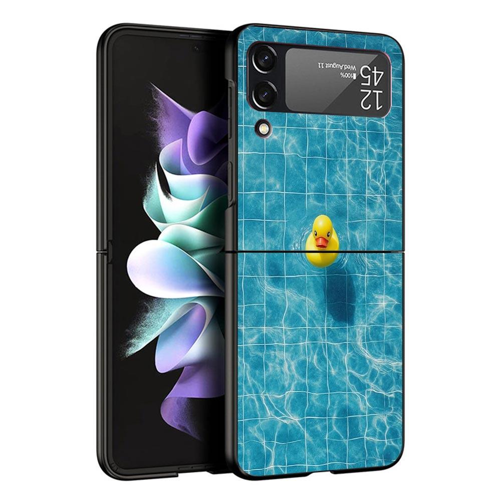 Rubber Ducks Swimming Pool Black Phone Case For Samsung ZFlip7 ZFlip6 ZFlip5 ZFlip4 ZFlip3 5G Hard Protective Galaxy Z Flip 3 4