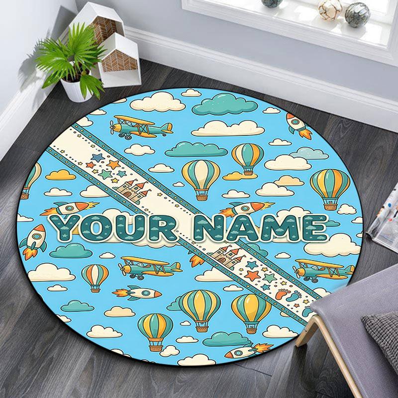 Custom Name,Pastel Banner Doodle Art pattern round rug,Carpet Rug for Living Room Bedroom Playroom ,Non-slip Floor Mat,Holiday Gifts and Birthday Gift