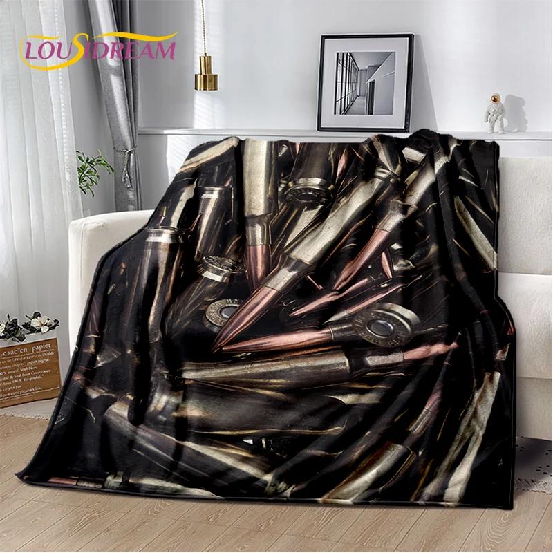 2025 New Retro Guns Pistol Ammunition Bullet Cartridge AK M4 Soft Flannel Blankets,Throw Blanket for Picnic Beds Sofa Bedroom