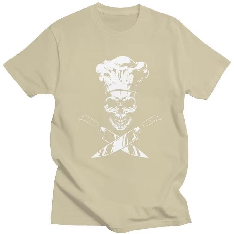 Chef Skull Cross Knife Graphic Tee for Unisex Pure Cotton Casual Short Sleeve T-Shirt
