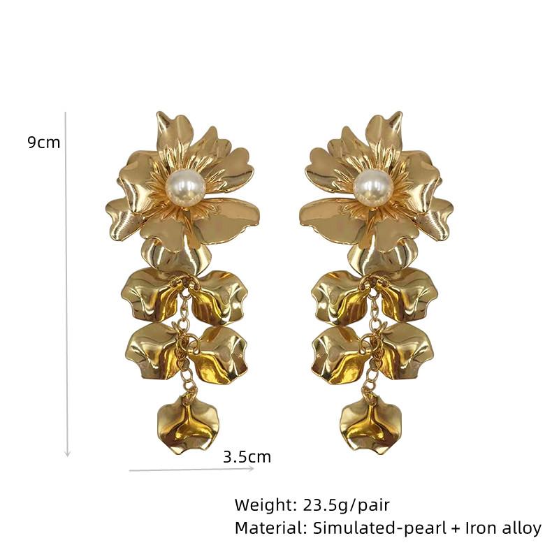 Metal Flower Pearl Drop Earrings for Women Trendy Geometric Fashion Brincos Wedding Tassel Earring