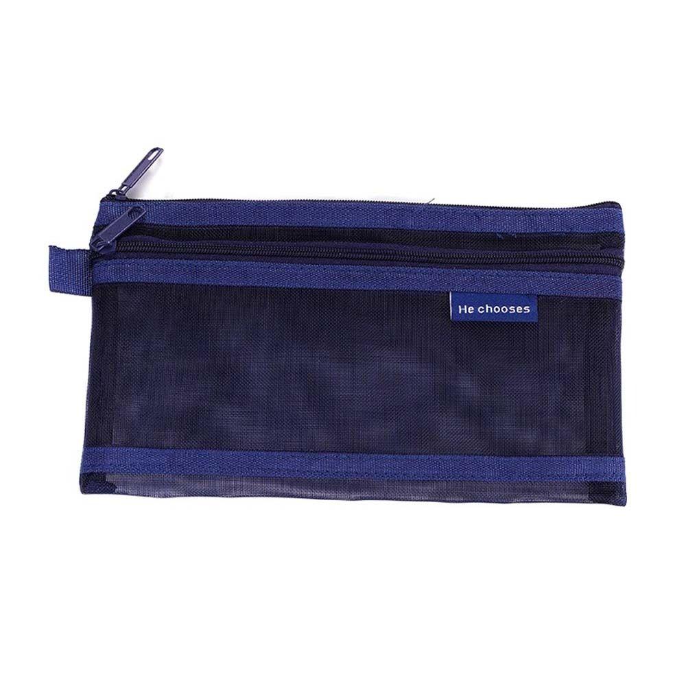 Hollow Clear Mesh Makeup Bag Cosmetic Lipstick Bag Double Layer Transparent Pencile Bag Simple Data Cable Storage Bag