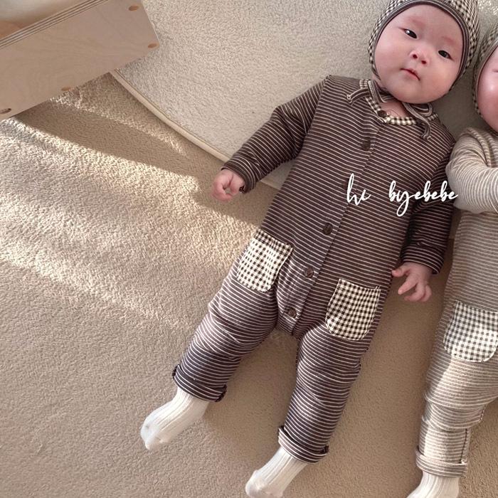 Корейский стиль комбинезон в полоску для новорожденного ребенка пижама