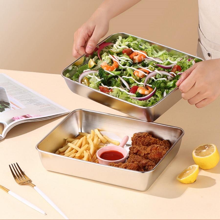 Утолщенная квадратная пластина из нержавеющей стали, прямоугольная емкость для хранения продуктов с крышкой, коммерческий поднос для посуды, контейнер для свежего ланч-бокса