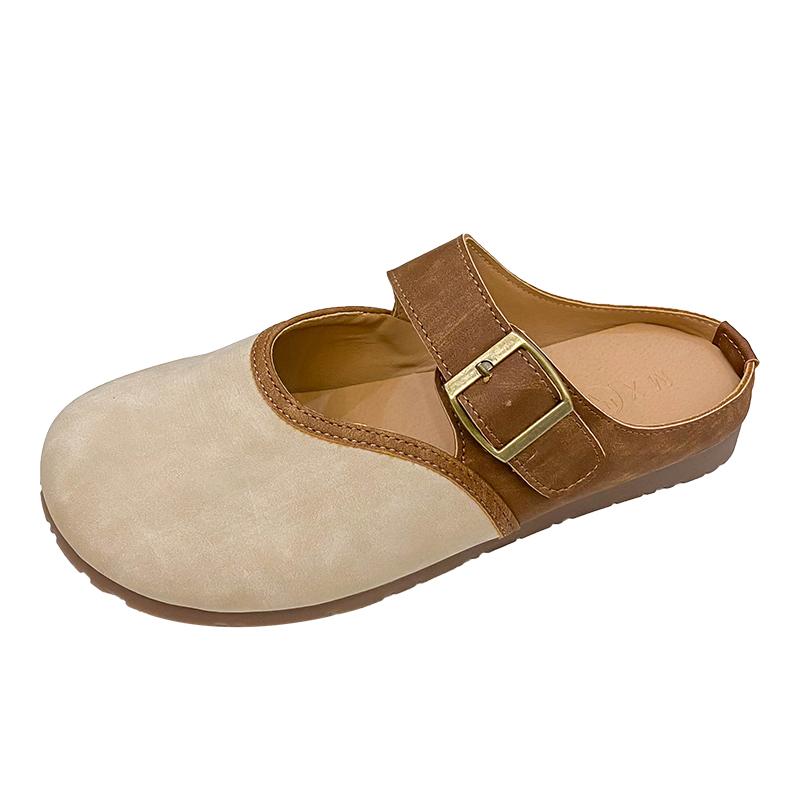 Модные женские тапочки Baotou, осенние туфли-лодочки с пряжкой на ремне для женщин, полутапочки, модные универсальные тапочки, женская обувь
