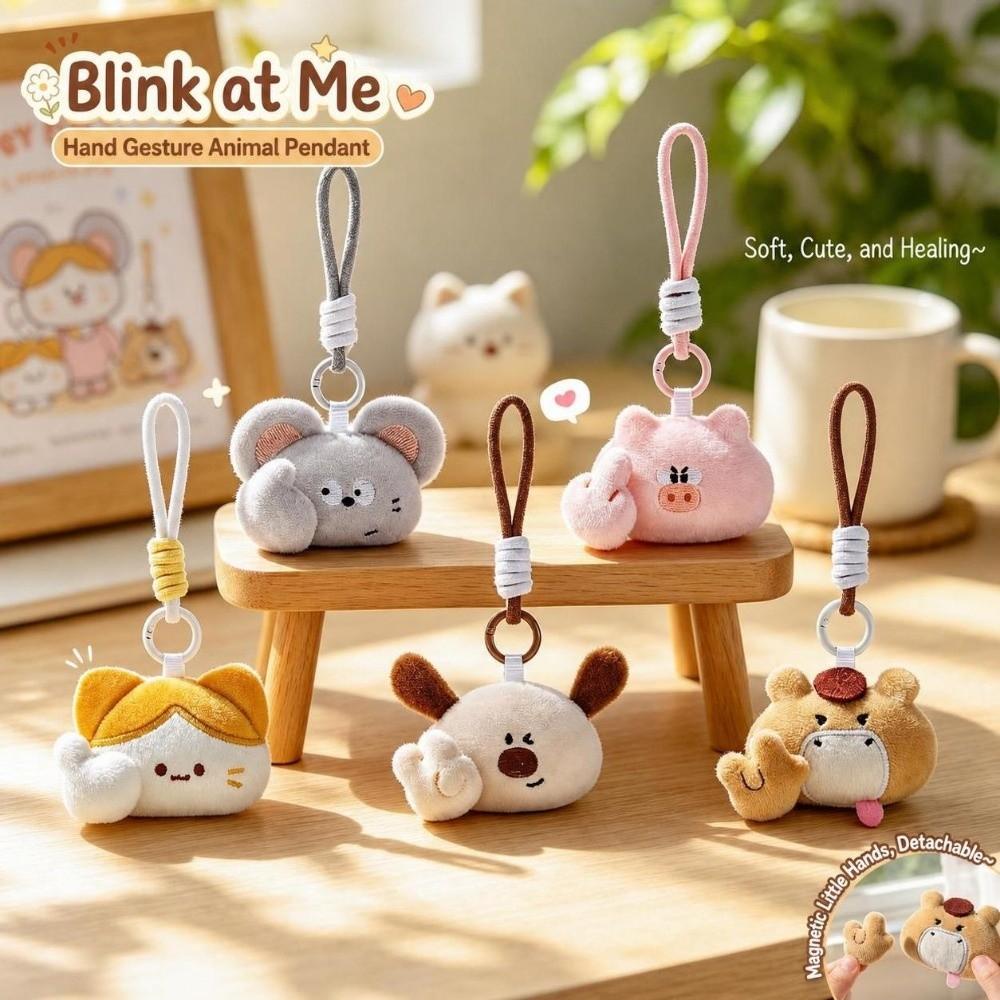 Magnetic Attraction Gesture Plush Pendant Keychain Cat Dog Pig Mouse Cartoon Plush Doll Gift