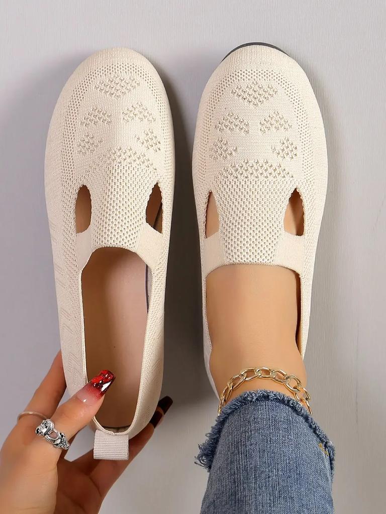 Summer 2024 Autumn Women Flat Heel Casual Shoes Square Toe Hollow-out Sneakers Barefoot Shoes Moccasin Female Knitted Flats