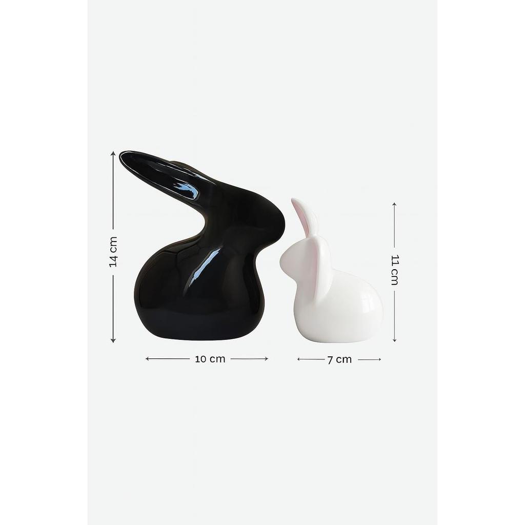 Home Decor Ceramic Rabbit Figurines (Set of 2, Black and White)