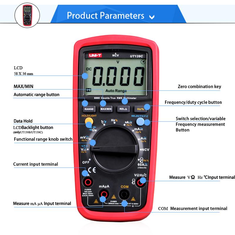Мультиметр UNI-T Профессиональный UT139A UT139B UT139C UT139E UT60S UT60BT UT61B+ UT61D+ UT61E+ Электрический Мультиметр Мультиметры