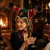 Holiday Photo Booth Decorations Christmas Jester Hat Velvet Star Clown Hat with Gold Trim Pom Decorative Stage Performance Poms Adjustable