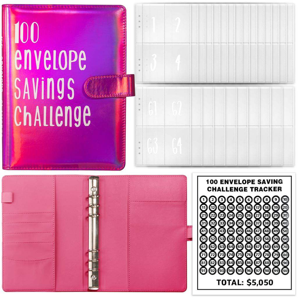 100 EnvelopeChallenge Loose-leaf Book Binder PU Cover Notebook Money Planner Book Keeping Book