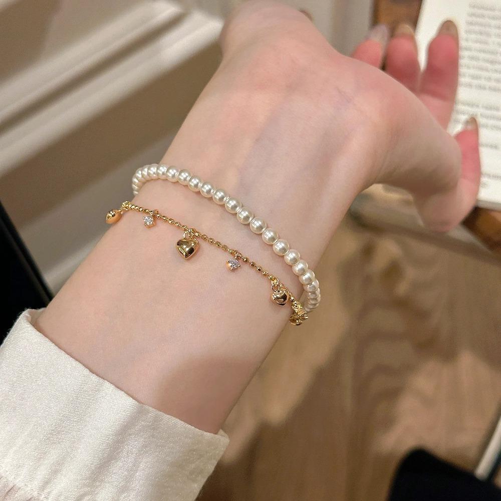 Vintage Brushed Luxury Pull Chain Bracelet High Carbon Diamond Heart Tassel Necklace Jewelry Set for Women