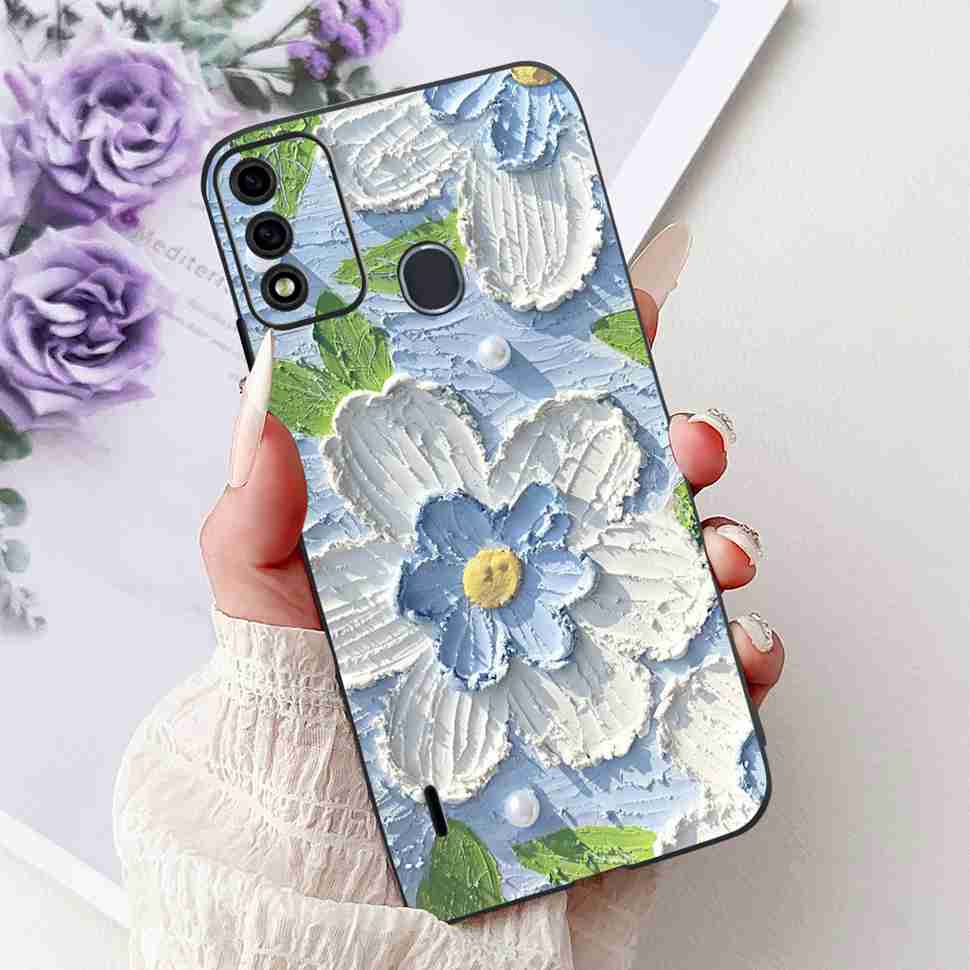 For Itel A48 6.1" Case Fashion Painting Soft Silicone TPU Black Cover For ITEL A48 itel a48 Popular Design Flowers Phone Cases