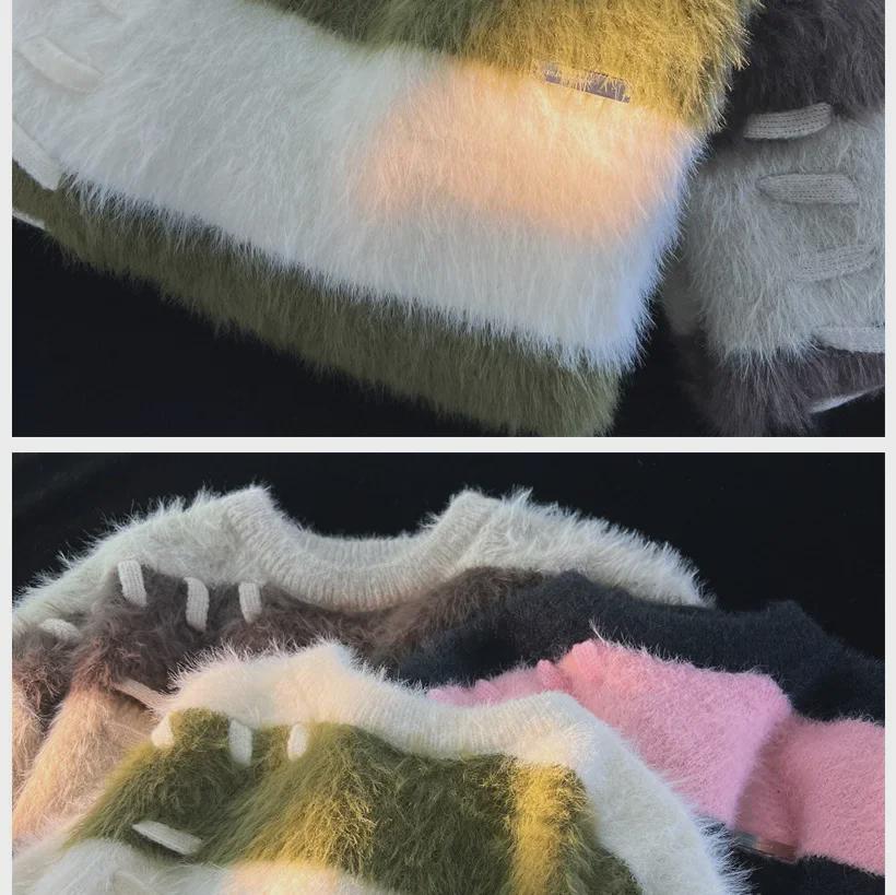 Мужской полосатый свитер из японской клеевой норки на осень/зиму — уютный и ленивый дизайн