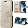 Case for Samsung Galaxy A36 5G - BOOLING - Shockproof Protection Golden Synthetic Leather Mandala Engraving