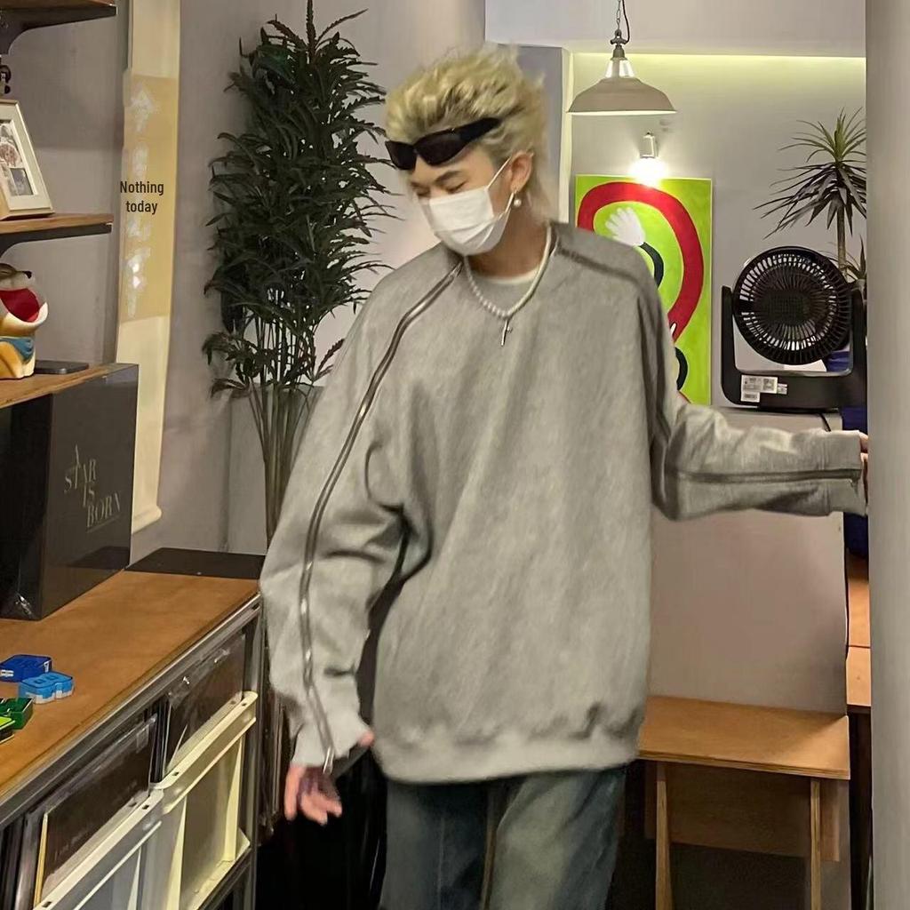 Men's High-Grade Round Neck Zipper Sweatshirt - Autumn Fashion, Hip-Hop Style, Loose Fit