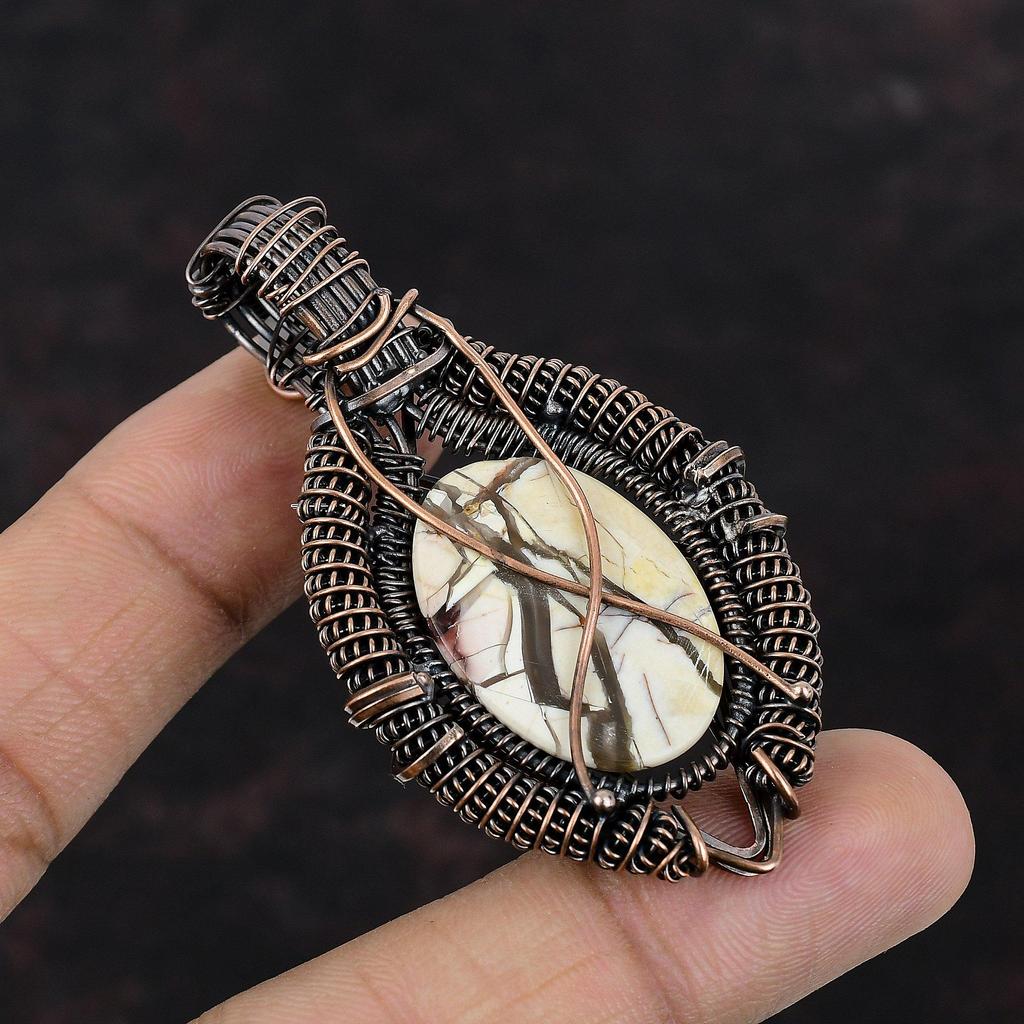 Подвеска из брекчированного мукаита, медная проволока, кулон из натурального драгоценного камня, радуга, ювелирные изделия из лунного камня, медные украшения ручной работы, подарок для мамы