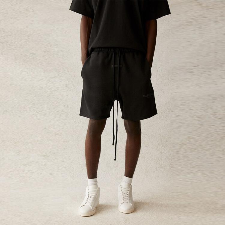 Fear of God Essentials Шорты-свитшот SS21 с принтом из букв Унисекс Брюки Растягивающиеся-Лимо Черные FOG-SS21-565