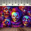 1 piece of terrifying clown background cloth - bright polyester Halloween decoration with sparkling eyes and neon colors