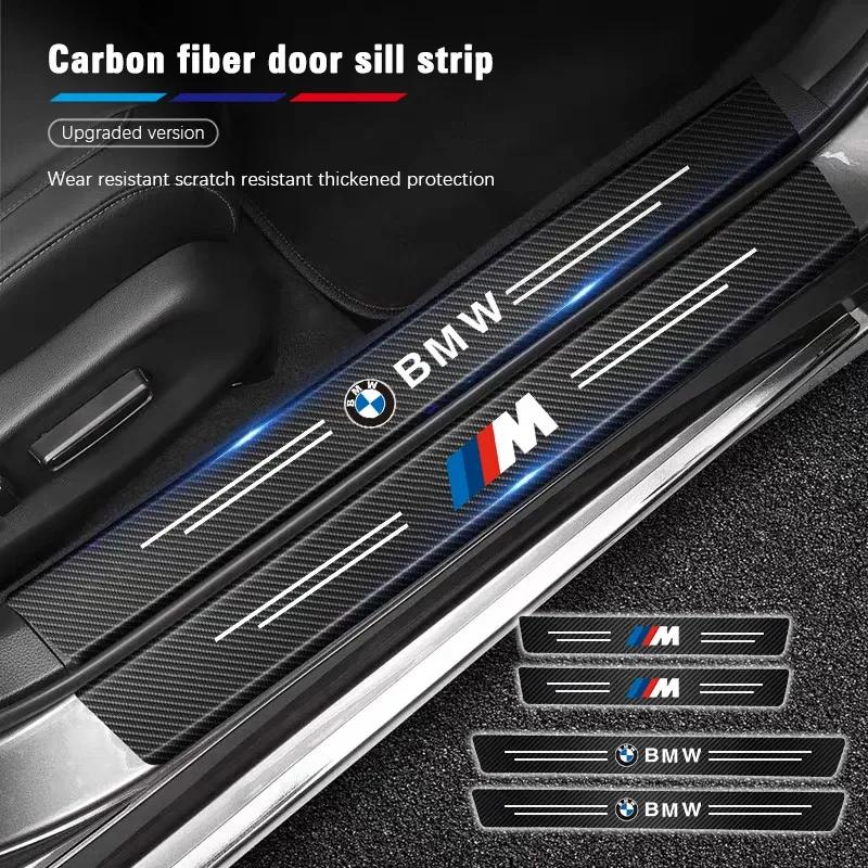 Carbon Fiber Car Decal Door Sill Scuff Plate Covers Car Threshold Decor Trim Stickers For BMW M M2 M3 M4 M5 M6 E90 E91 E60 F10