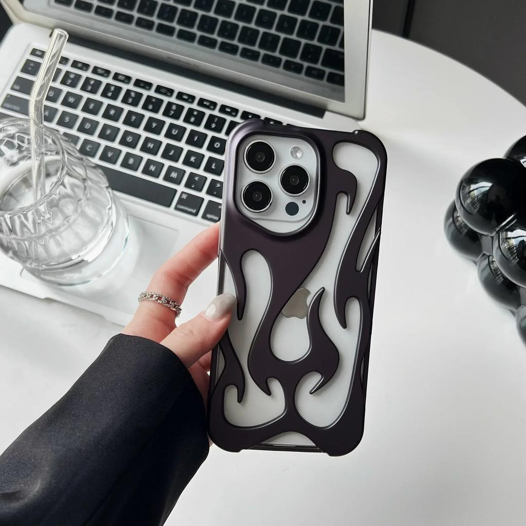 Модный Матовый 3D Полый Чехол-Пламя для iphone 17 Air 16 Pro Max 15 Plus 14 13 12 11 Гальванизированный Мягкий Задний Чехол capa